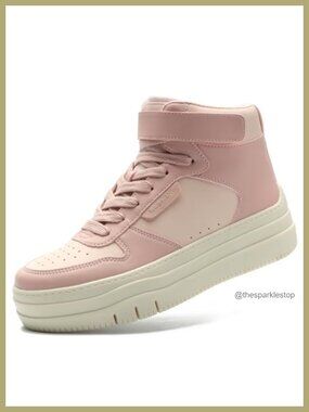 High Top Platform Sneakers with Memory Foam, Faux Leather, Velcro Strap